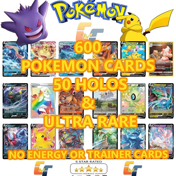 Pokemon TCG ETB Bulk 600 Card Lot w/ 50 Holo /Reverse Holo /Rare & 2x Ultra Rare - Picture 2 of 6